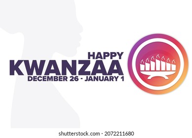 Happy Kwanzaa. December 26 - January 1. Holiday concept. Template for background, banner, card, poster with text inscription. Vector EPS10 illustration