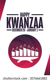 Happy Kwanzaa. December 26 - January 1. Holiday concept. Template for background, banner, card, poster with text inscription. Vector EPS10 illustration