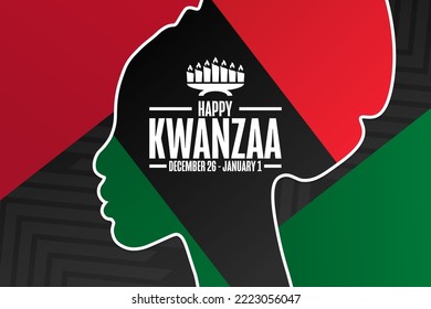 Happy Kwanzaa. December 26 - January 1. Holiday concept. Template for background, banner, card, poster with text inscription. Vector EPS10 illustration