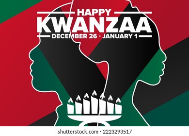 Happy Kwanzaa. December 26 - January 1. Holiday concept. Template for background, banner, card, poster with text inscription. Vector EPS10 illustration