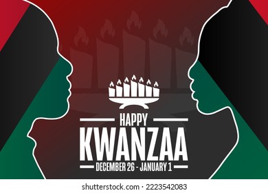 Happy Kwanzaa. December 26 - January 1. Holiday concept. Template for background, banner, card, poster with text inscription. Vector EPS10 illustration