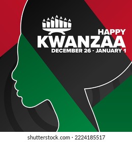 Happy Kwanzaa. December 26 - January 1. Holiday concept. Template for background, banner, card, poster with text inscription. Vector EPS10 illustration