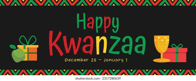 Happy Kwanzaa. December 26 until January 1. Kwanzaa greeting card or background Template for banner, card, poster with text inscription 