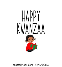 Happy Kwanzaa decorative greeting card. Vector illustration. Lettering. kids logo