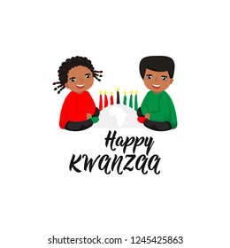 Happy Kwanzaa decorative greeting card. Vector illustration. Lettering. kids logo