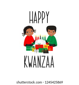 Happy Kwanzaa decorative greeting card. Vector illustration. Lettering. kids logo