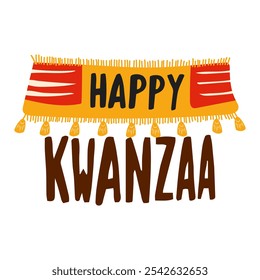 Happy Kwanzaa in flat design. Holiday greeting text with banner flag. Vector illustration isolated.