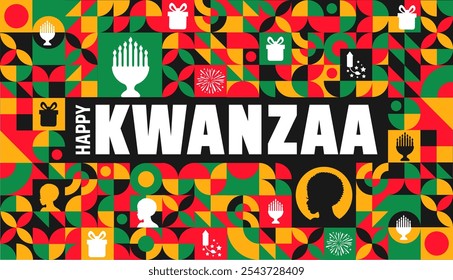 Fondo de celebración de patrón de forma geométrica feliz Kwanzaa, póster o Plantilla de diseño de Anuncio. celebración anual de la cultura afroamericana del 26 de diciembre al 1 de enero. Concepto de Festiva.