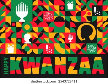 Fondo de celebración de patrón de forma geométrica feliz Kwanzaa, póster o Plantilla de diseño de Anuncio. celebración anual de la cultura afroamericana del 26 de diciembre al 1 de enero. Concepto de Festiva.