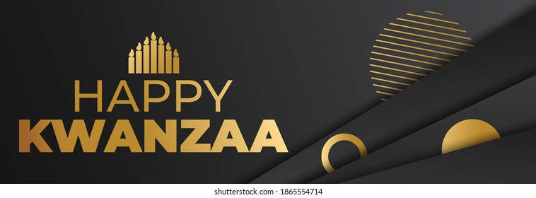 Happy Kwanzaa. Golden banner. Is an annual celebration of African-American culture which is held from December 26 to January 1. African American cultures festival. Vector illustration EPS 10.