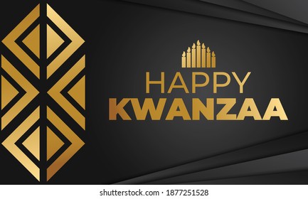 Happy Kwanzaa. Golden banner. Is an annual celebration of African-American culture which is held from December 26 to January 1. African American cultures festival. Vector illustration EPS 10.