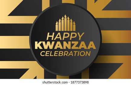 Happy Kwanzaa. Golden banner. Is an annual celebration of African-American culture which is held from December 26 to January 1. African American cultures festival. Vector illustration EPS 10.