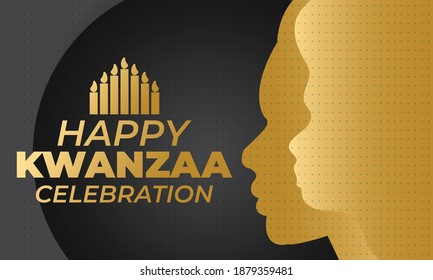 Happy Kwanzaa. Golden banner. Is an annual celebration of African-American culture which is held from December 26 to January 1. African American cultures festival. Vector illustration EPS 10.