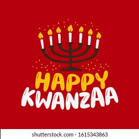 Happy Kwanzaa greeting card. Menorah with lit candles vector illustration
