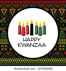 Happy Kwanzaa. Greeting card with traditional colored candles. Vector illustration