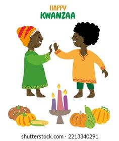 Happy Kwanzaa greeting card. Vector illustration. Lettering. kids logo