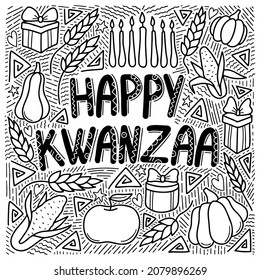 Happy Kwanzaa hand drawn banner in doodle style