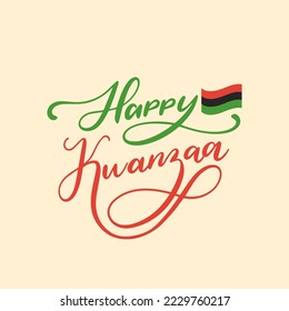 Happy Kwanzaa hand lettering, Pan African Flag, drawn illustration, holiday vector background