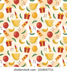 Happy Kwanzaa Holiday African Seamless Pattern Design with Festival Style Element on Template Hand Drawn Cartoon Flat Illustration