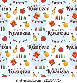 Happy Kwanzaa Holiday African Seamless Pattern Design with Festival Style Element on Template Hand Drawn Cartoon Flat Illustration