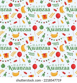 Happy Kwanzaa Holiday African Seamless Pattern Design with Festival Style Element on Template Hand Drawn Cartoon Flat Illustration