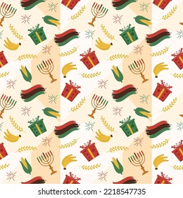 Happy Kwanzaa Holiday African Seamless Pattern Design with Festival Style Element on Template Hand Drawn Cartoon Flat Illustration