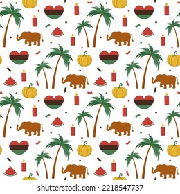 Happy Kwanzaa Holiday African Seamless Pattern Design with Festival Style Element on Template Hand Drawn Cartoon Flat Illustration