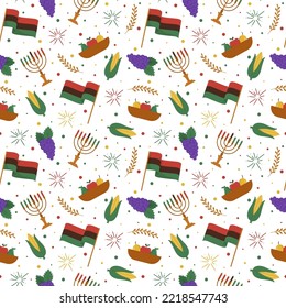 Happy Kwanzaa Holiday African Seamless Pattern Design with Festival Style Element on Template Hand Drawn Cartoon Flat Illustration