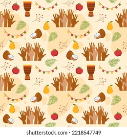 Happy Kwanzaa Holiday African Seamless Pattern Design with Festival Style Element on Template Hand Drawn Cartoon Flat Illustration