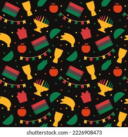 Happy Kwanzaa Holiday African Seamless Pattern Design with Festival Style Element on Template Hand Drawn Cartoon Flat Illustration