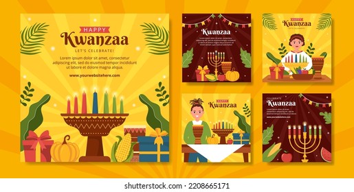 Happy Kwanzaa Holiday African Social Media Post Template Hand Drawn Cartoon Flat Illustration