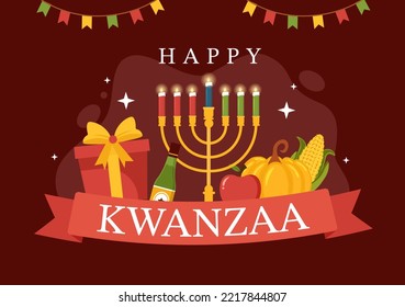 Happy Kwanzaa Holiday African Template Hand Drawn Cartoon Flat Illustration with Order of Name of 7 principles in Candles Symbols Design