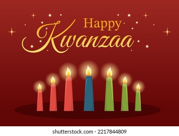 Happy Kwanzaa Holiday African Template Hand Drawn Cartoon Flat Illustration with Order of Name of 7 principles in Candles Symbols Design