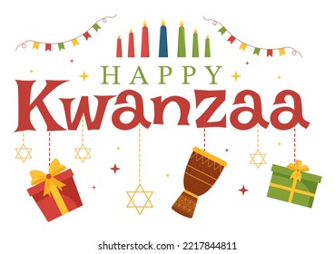 Happy Kwanzaa Holiday African Template Hand Drawn Cartoon Flat Illustration with Order of Name of 7 principles in Candles Symbols Design