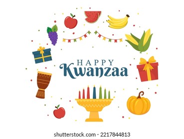 Happy Kwanzaa Holiday African Template Hand Drawn Cartoon Flat Illustration with Order of Name of 7 principles in Candles Symbols Design