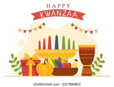 Happy Kwanzaa Holiday African Template Hand Drawn Cartoon Flat Illustration with Order of Name of 7 principles in Candles Symbols Design