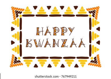 Happy Kwanzaa holiday background vector. African American cultures festival. Design with ethnic pattern frame for celebration banner, gift label tag, greeting card illustration.