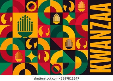 Happy Kwanzaa. Holiday concept. Template for background, banner, card, poster with text inscription. Vector EPS10 illustration