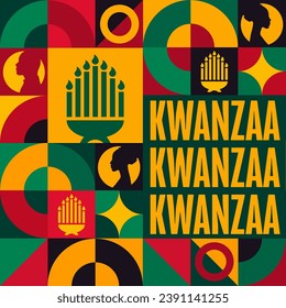 Happy Kwanzaa. Holiday concept. Template for background, banner, card, poster with text inscription. Vector EPS10 illustration