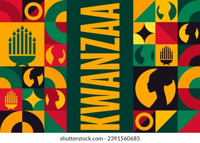 Happy Kwanzaa. Holiday concept. Template for background, banner, card, poster with text inscription. Vector EPS10 illustration