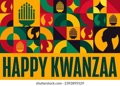 Feliz Kwanzaa. Concepto de vacaciones. Plantilla para fondo, banner, tarjeta, afiche con inscripción de texto. Ilustración del vector EPS10