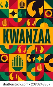 Feliz Kwanzaa. Concepto de vacaciones. Plantilla para fondo, banner, tarjeta, afiche con inscripción de texto. Ilustración del vector EPS10