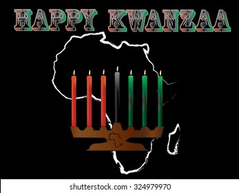 An Happy Kwanzaa illustration,simple but high-impact, Africa background and the symbol of kwanzaa foreground