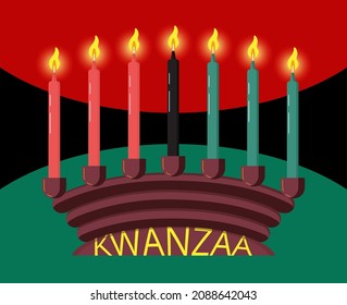 Happy kwanzaa invitation vector for web, card, social media.  Happy kwanza celebrated from 26 December to 1 January. Seven candles lighted. 