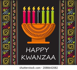 Happy kwanzaa invitation vector for web, card, social media.  Happy kwanza celebrated from 26 December to 1 January. Seven candles lighted. 