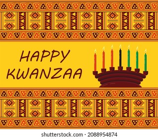 Happy kwanzaa invitation vector for web, card, social media.  Happy kwanza celebrated from 26 December to 1 January. Seven candles lighted. African ornament background. 