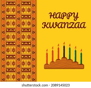 Happy kwanzaa invitation vector for web, card, social media.  Happy kwanza celebrated from 26 December to 1 January. Seven candles lighted. African ornament background. 