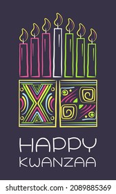 Happy kwanzaa invitation vector for web, card, social media.  Happy kwanza celebrated from 26 December to 1 January. Seven candles lighted. 