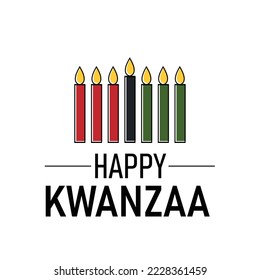 Happy Kwanzaa minimalist greeting card with kinara seven candles and text. Template for African American heritage holiday. Vector illustration isolated on white.