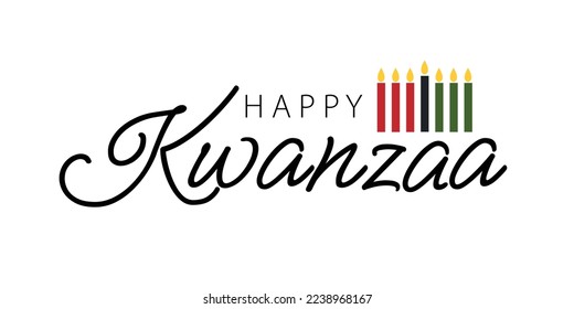 Happy Kwanzaa minimalist greeting card with kinara seven candles and text. Template for African American heritage holiday. Vector illustration isolated on white